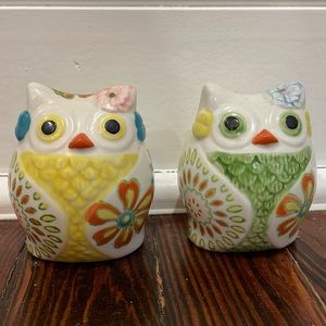 Pier 1 Colorful Floral Owl Salt & Pepper Shaker Set